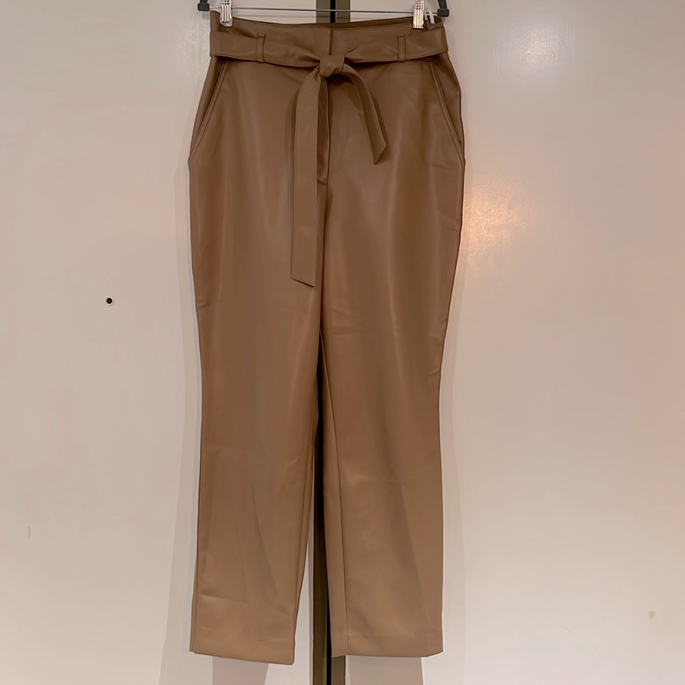 Babaton Tan Vegan Leather Pants